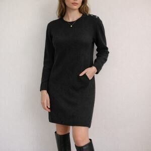 Vintage Wool Angora Sweater Dress Small Black 80s Minimalist